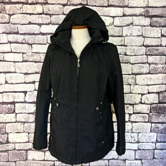 Details Intl Black Long Sleeve Hooded Coat Size L - Picture 1 of 10